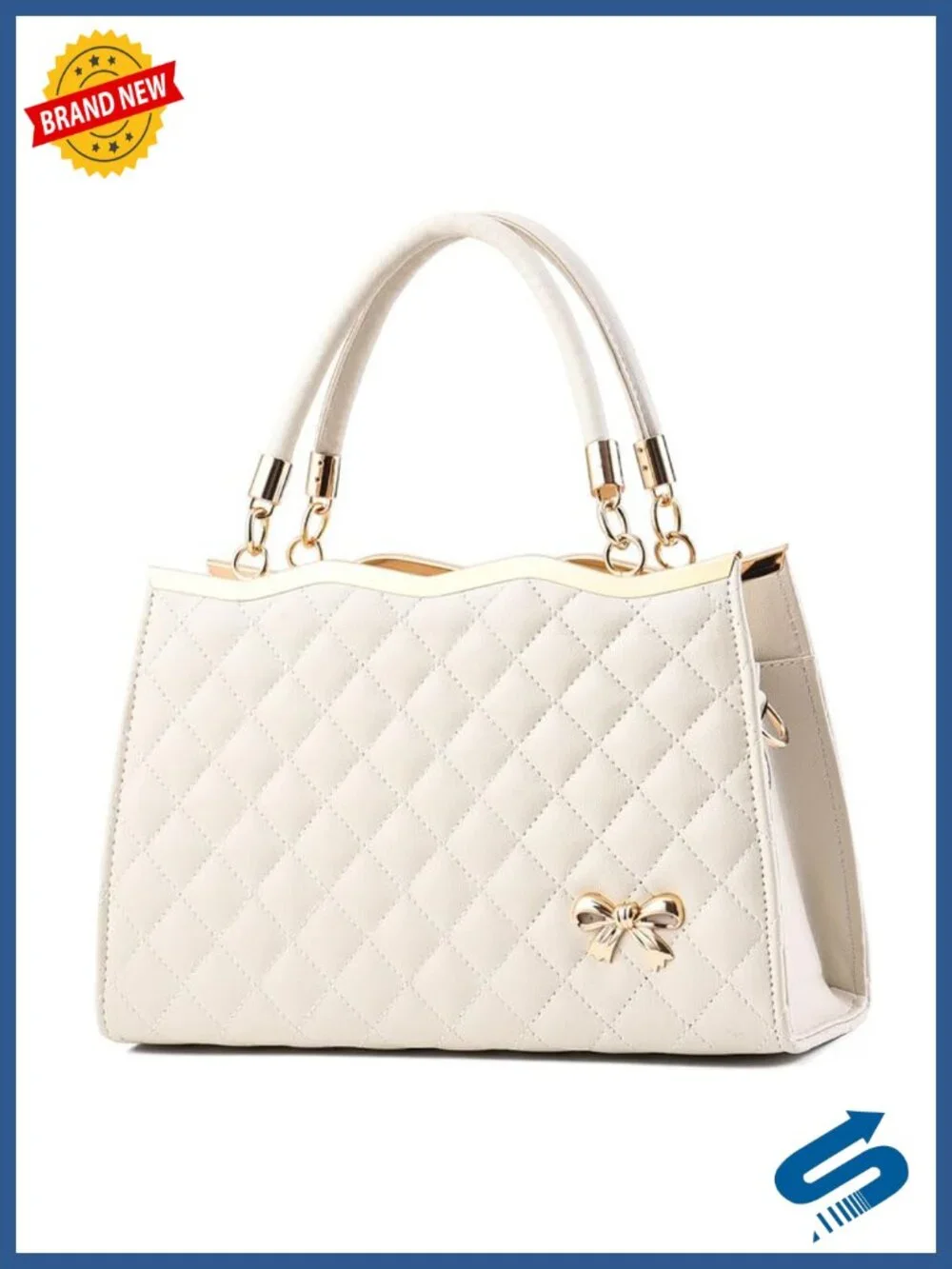Large PU Embroidered Rhombus Top Handle Satchel Shoulder Bag